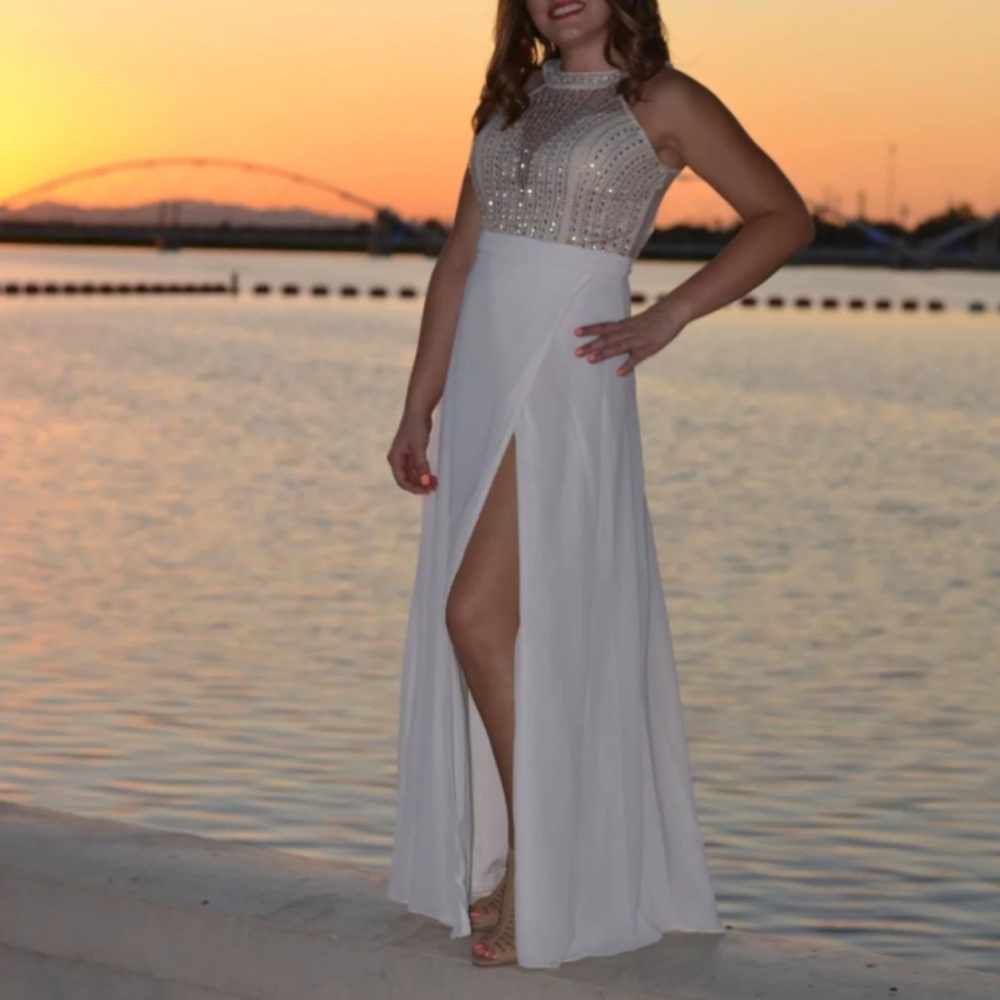 Ivory and cream maxi dress with tulle back